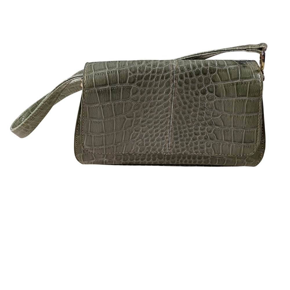 Liz Claiborne Shoulder Bag Womens Small Green Good Croc Embossed Faux Leather